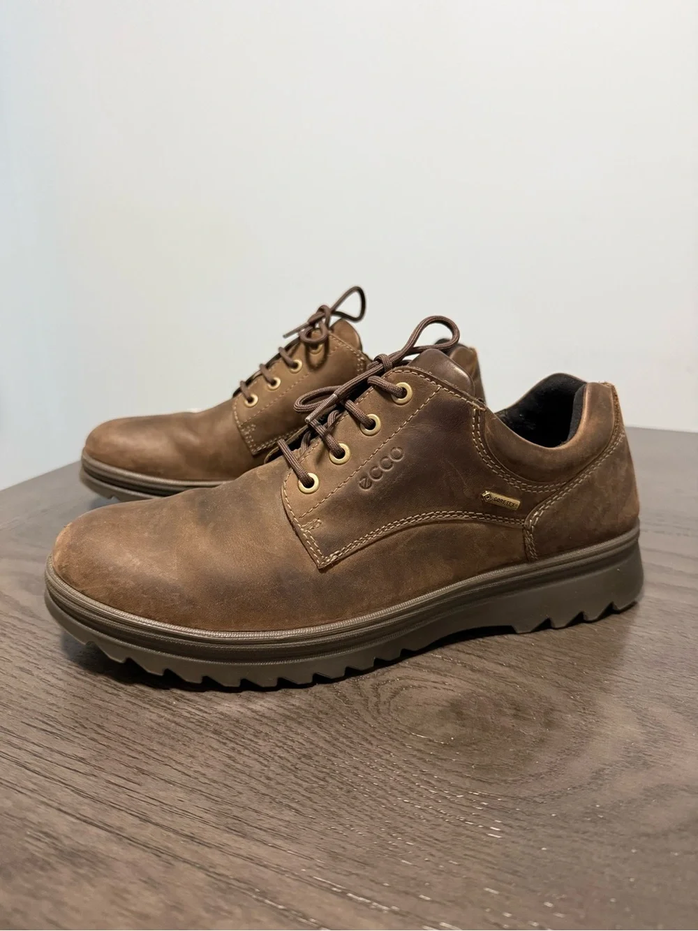 ECCO Men’s Gore-Tex Waterproof Leather Oxford Shoes Brown Lace-Up Size US 9,5